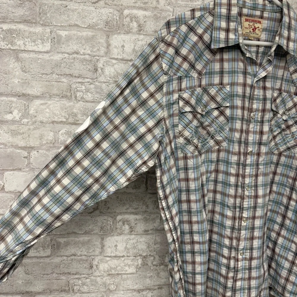 True Religion‎ Plaid Glass Button Down Shirt Men’s XL Vintage